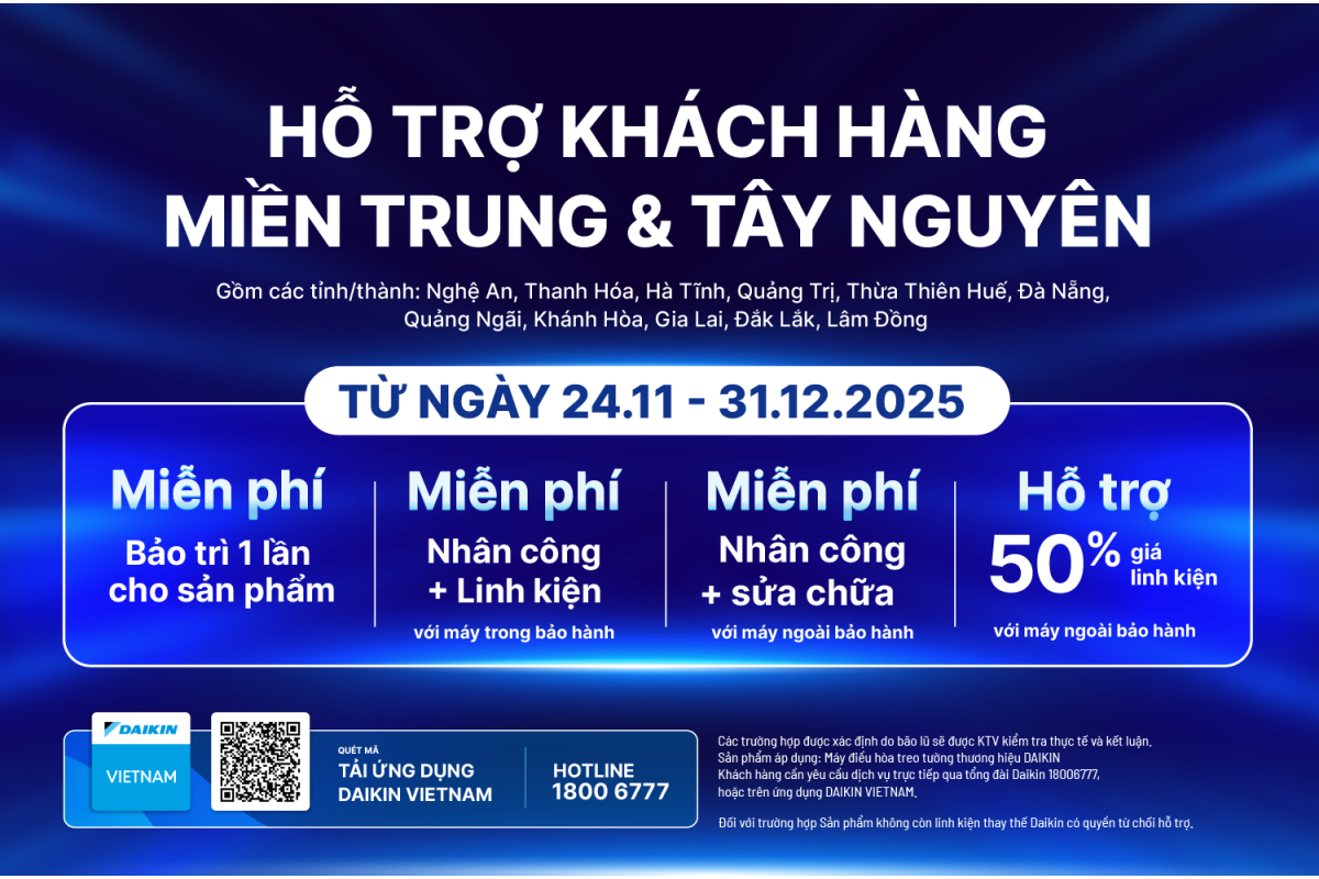 Daikin Vietnam triển khai chương trình hỗ trợ khách hàng tại miền Trung & Tây Nguyên bị ảnh hưởng bởi mưa lũ