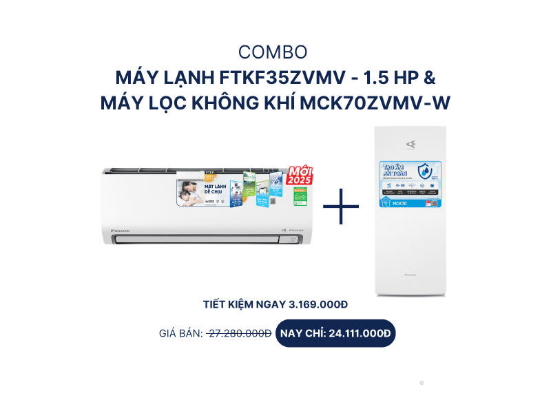 Combo máy lạnh FTKF35ZVMV - 1.5 HP + máy lọc không khí MCK70ZVMV-W