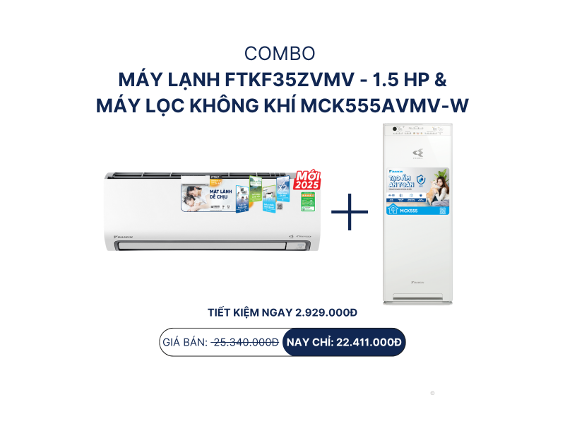 Combo máy lạnh FTKF35ZVMV - 1.5 HP + máy lọc không khí MCK555AVMV-W