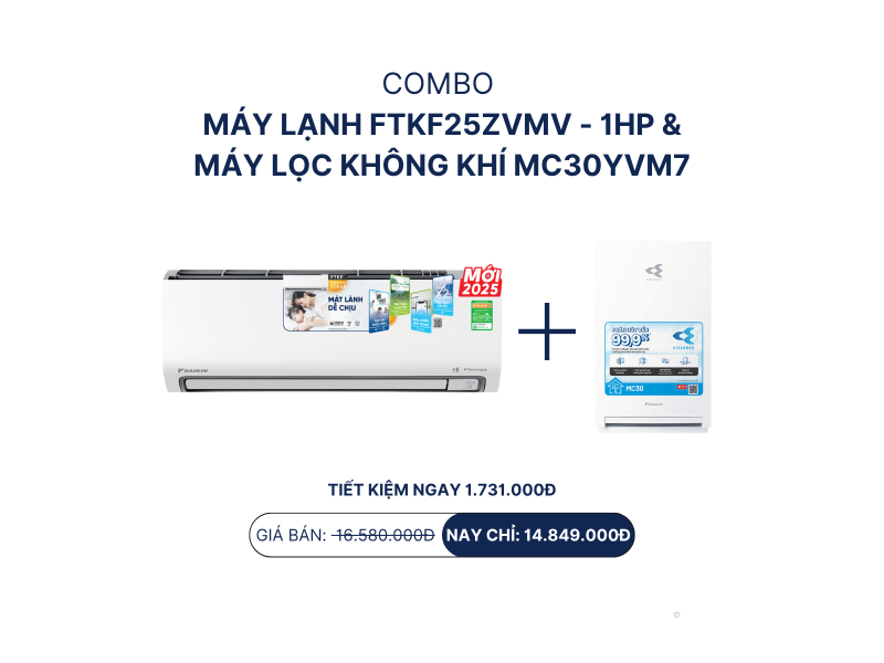 Combo máy lạnh FTKF25ZVMV - 1HP + máy lọc không khí MC30YVM7